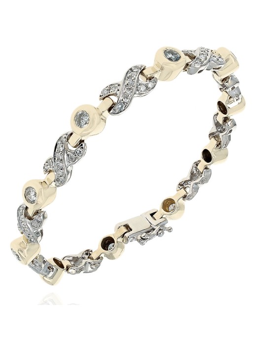 Diamond Pave X Link Inline Braclet in Gold