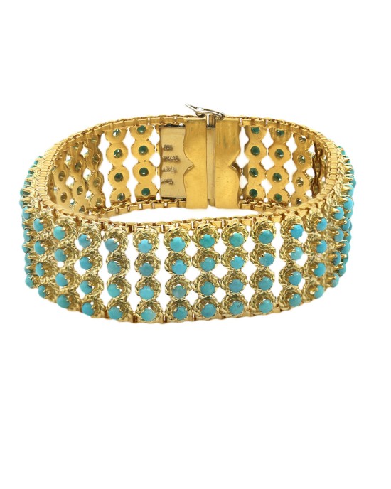4 Row Turquoise Beaded Bracelet in Gold