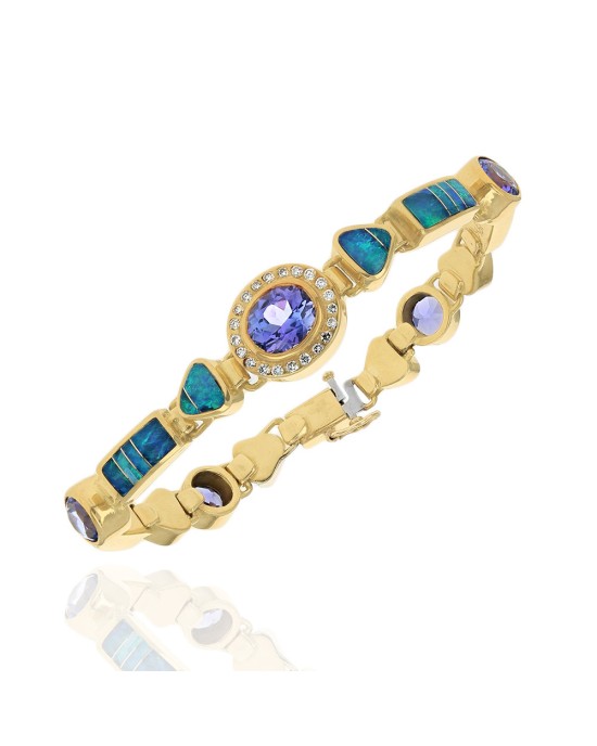 Tanzanite, Opal and Diamond Bracelet in Gold