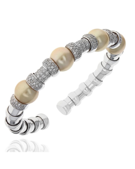 Golden Pearl and Diamond Cuff Bracelet