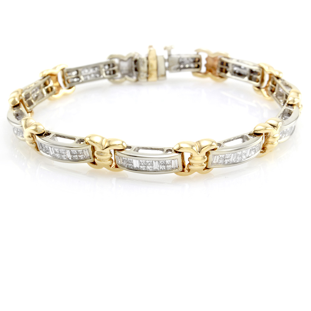14k Solid Gold Natural Diamond Tennis Bracelet Baguette Channel Set Multi  Tone G
