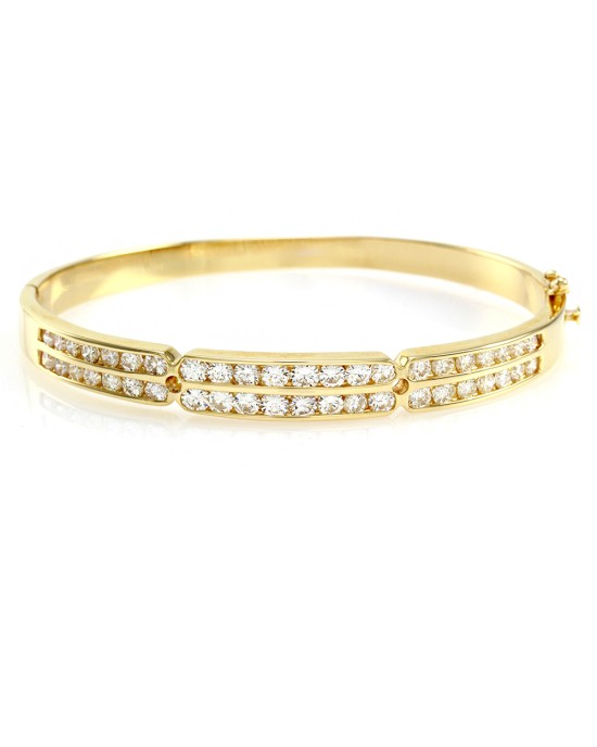 Double Row Diamond Bangle Bracelet in 14K Yellow Gold