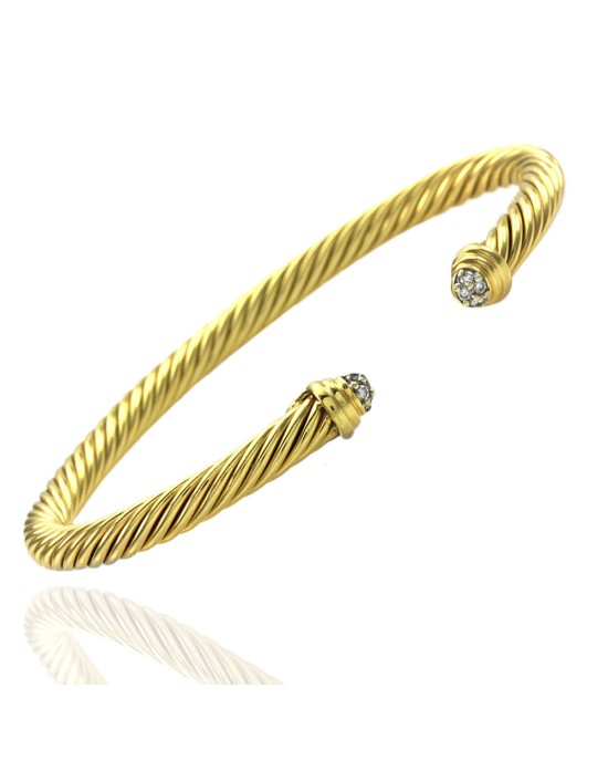 Two Tone Diamond Fluted Bracelet in 14K Yellow & White Gold