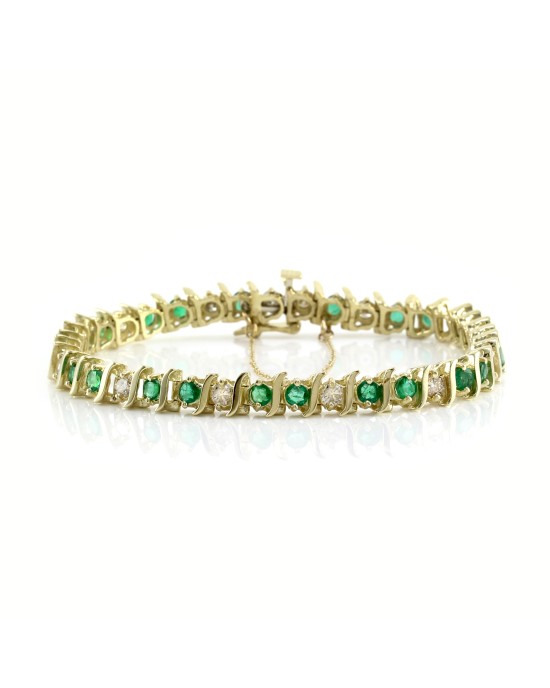 Emerald and Diamond S Link Inline Bracelet in Yellow Gold