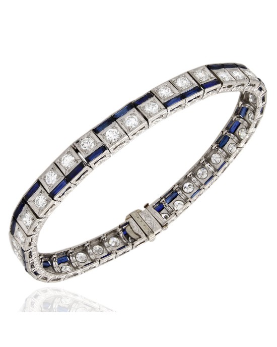 Diamond and Synthetic Sapphire Bracelet in Gold