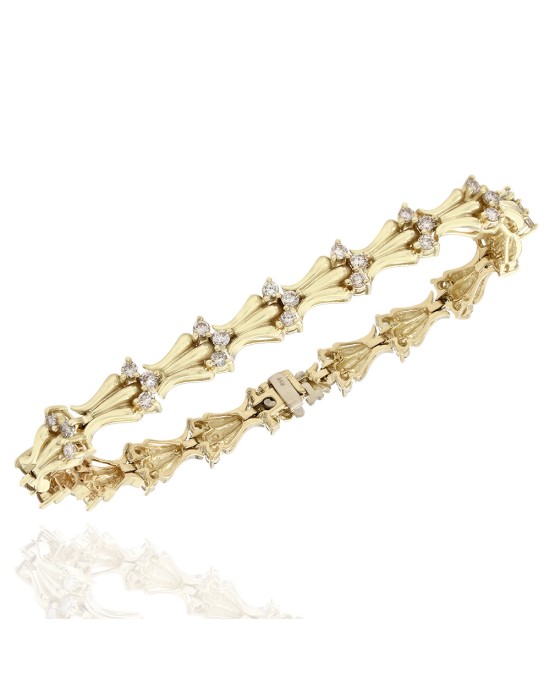 Diamond Fluted Link Bracelet in Gold