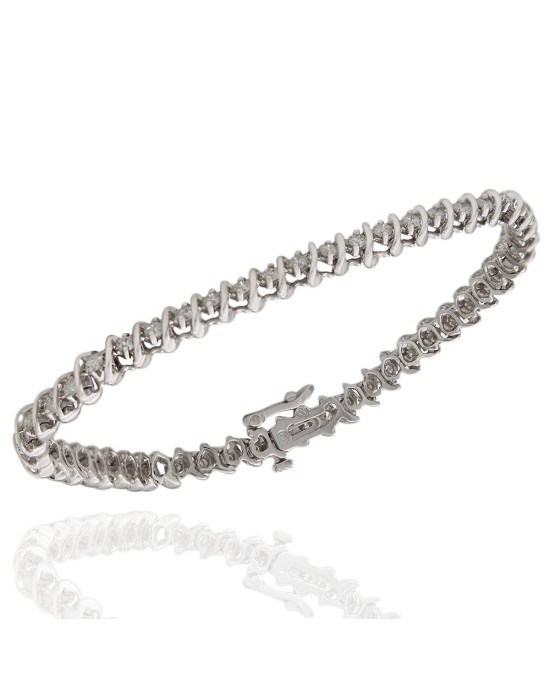 Diamond S Link Inline Bracelet in White Gold