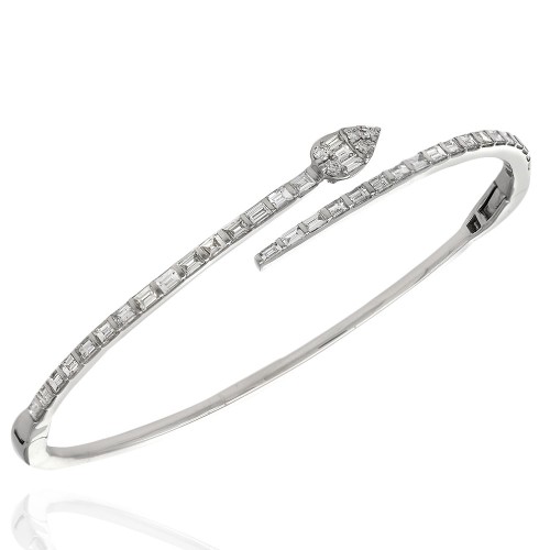 Womens Diamond Snake Bangle Bracelet 18K White Gold 38.00 Carat