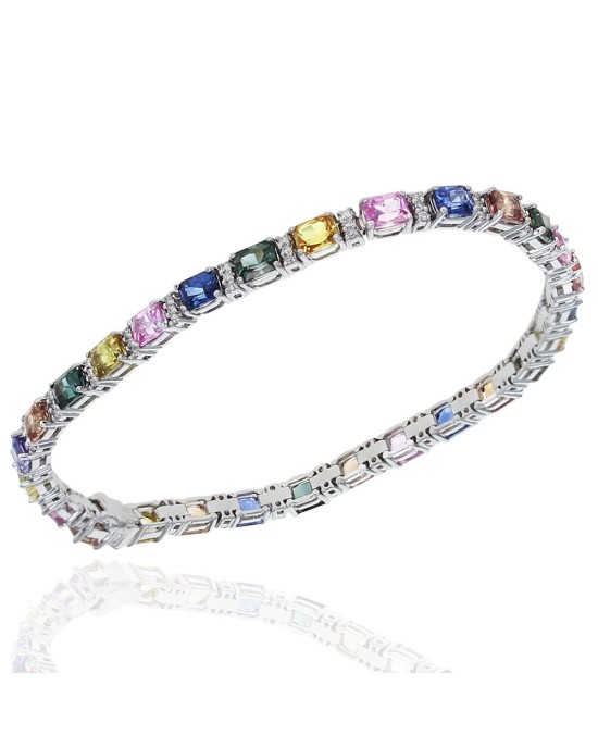 Multi Color Sapphire, Topaz and Diamond Inline Bracelet