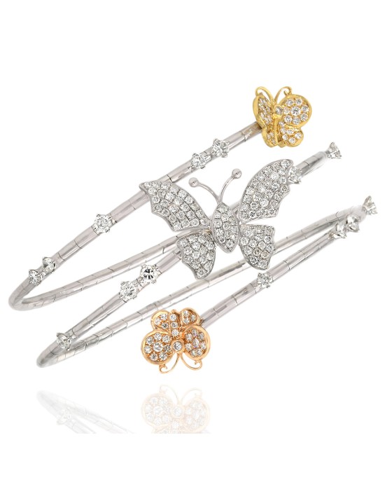 Diamond Butterfly Station Spring Wrap Bangle Bracelet