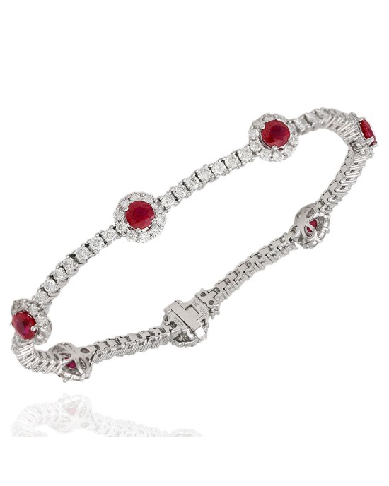 Ruby and Diamond Halo Inline Bracelet