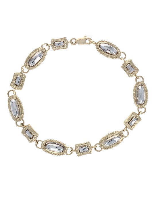 Alternating Oval and Square Link Bracelet in 2 Tone Gold
