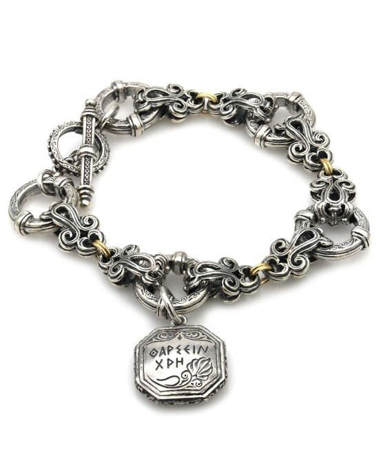 Konstantino Filigree Link Charm Bracelet in Sterling Silver and Yellow Gold