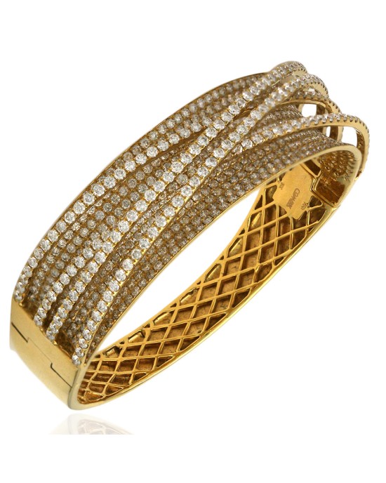 Diamond Pave Crossover Hinged Bangle Bracelet in Yellow Gold
