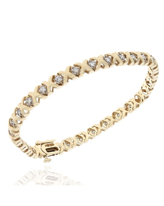 Alternating Diamond 'X' Link Inline Bracelet in White and Yellow Gold
