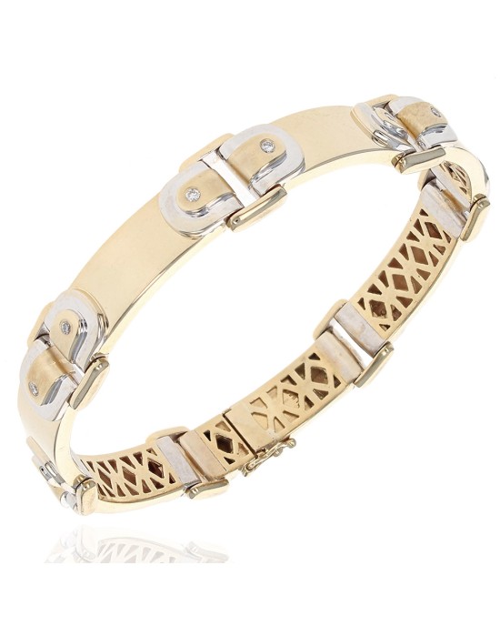 Gentlemans Diamond Curved Rectangular Link Bracelet