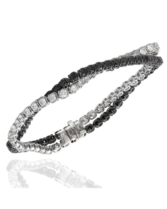 Black and White Diamond 2 Row Crossover Bracelet