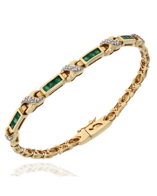 Emerald and Diamond X Motif Inline Bracelet