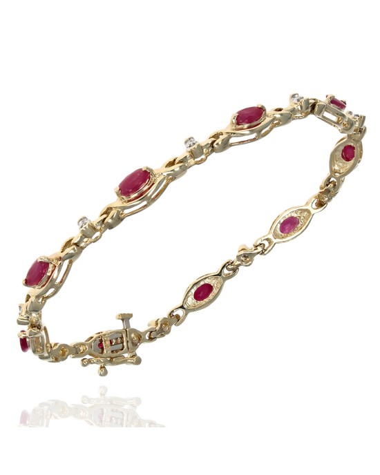 Alternating Ruby and Diamond Crossover Link Bracelet in Yellow Gold
