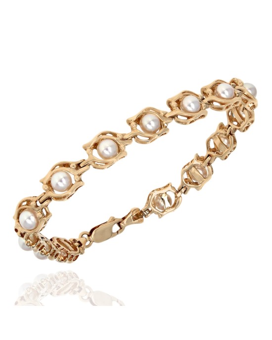 Pearl Oval Link Bracelet in Gold