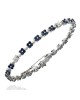 Blue Sapphire and Diamond Flower Link Inline Bracelet in White Gold