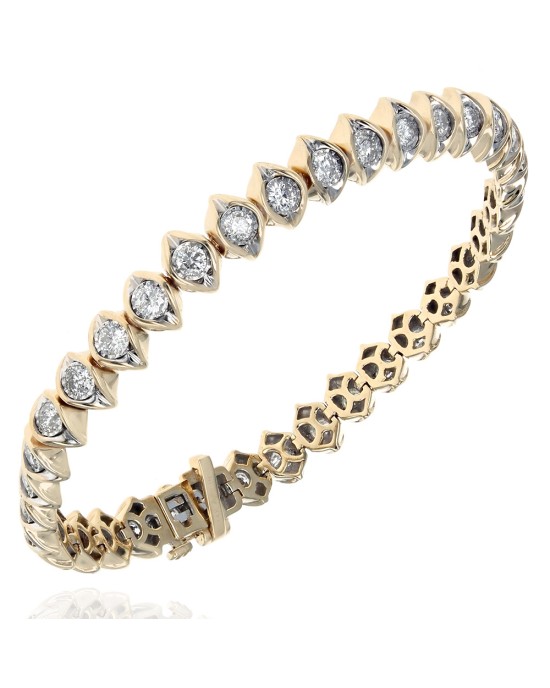 Diamond Maquise Link Inline Bracelet in White and Yellow Gold