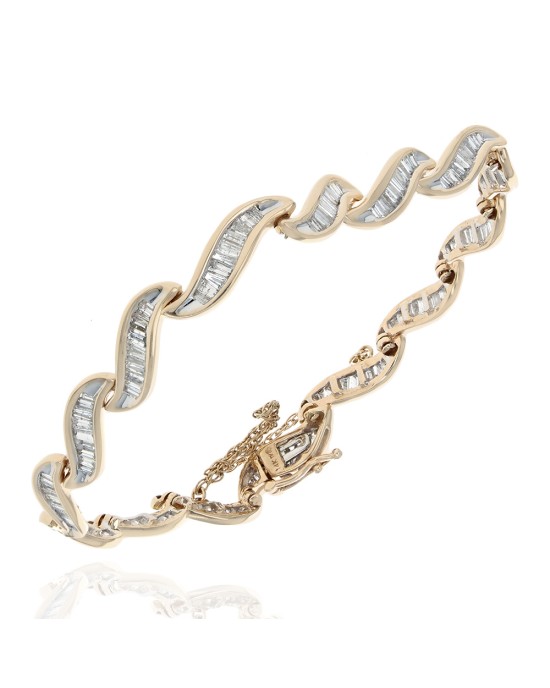 Diamond Curve Link Bracelet in White and Yellow Gold