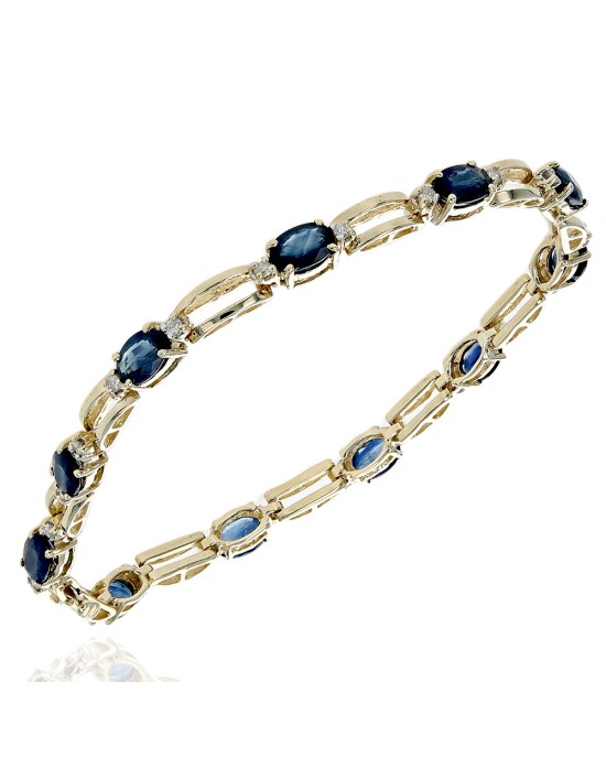Alternating Blue Sapphire and Diamond Accent Rectangular Link Inline Bracelet