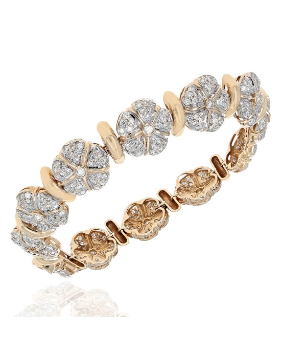 Diamond Flower Bracelet in 2 Tone Gold