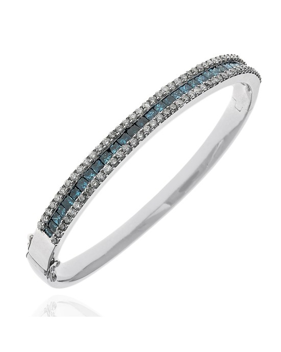 Alternating Irradiated Blue and White Diamond Bangle Bracelet