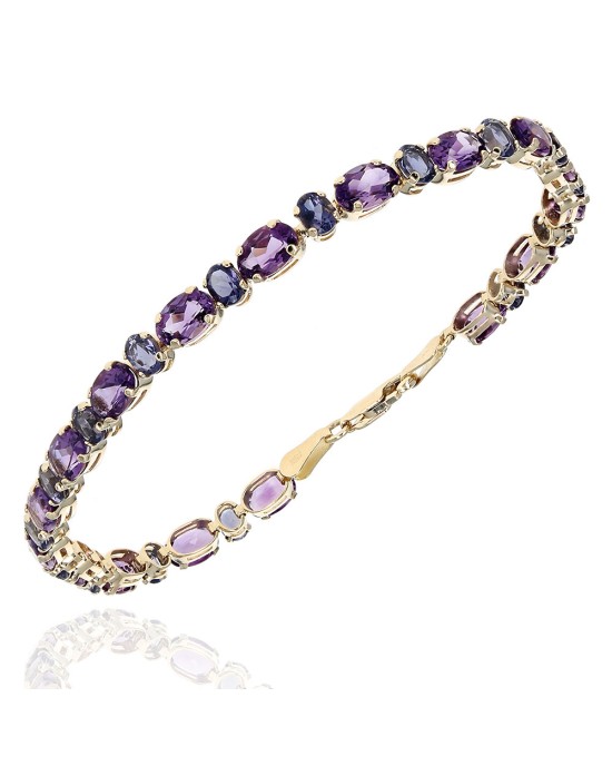 Alternating Amethyst and Iolite Inline Bracelet in Yellow Gold