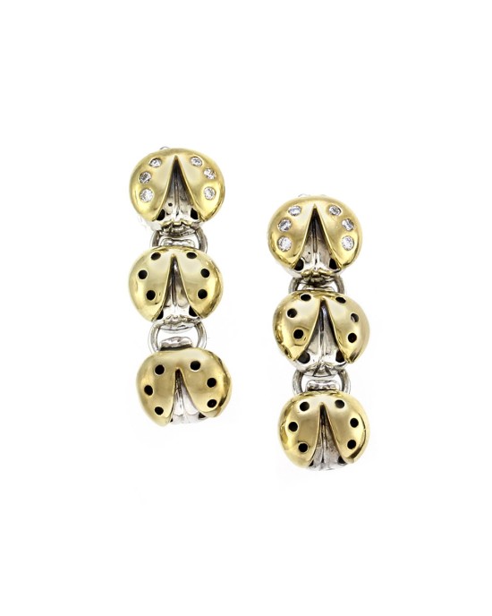 Saint by Sarah Jane Ladybug Sterling and Gold Earrings with Diamonds