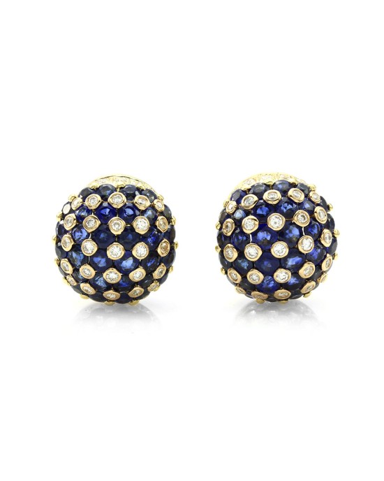 Sapphire and Diamond Dome Earrings in Gold