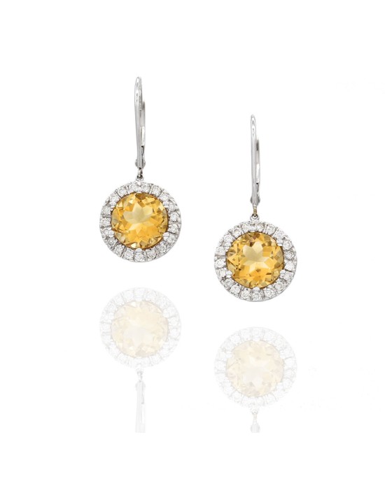 Citrine and Diamond Halo Earrings in Gold