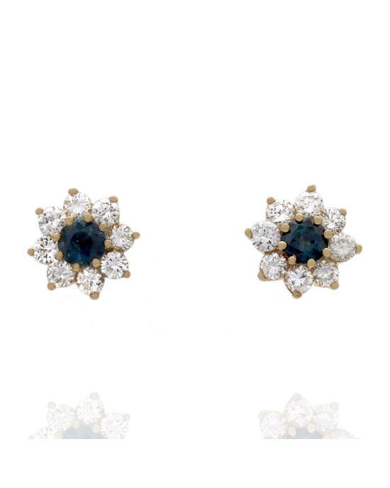 14KY Sapphire and Diamond Halo Stud Earrings