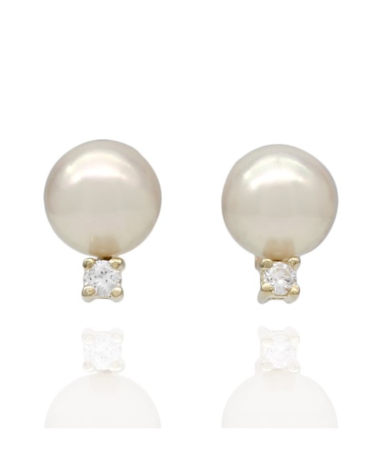 14KY Pearl Stud Earrings with Diamond Accents