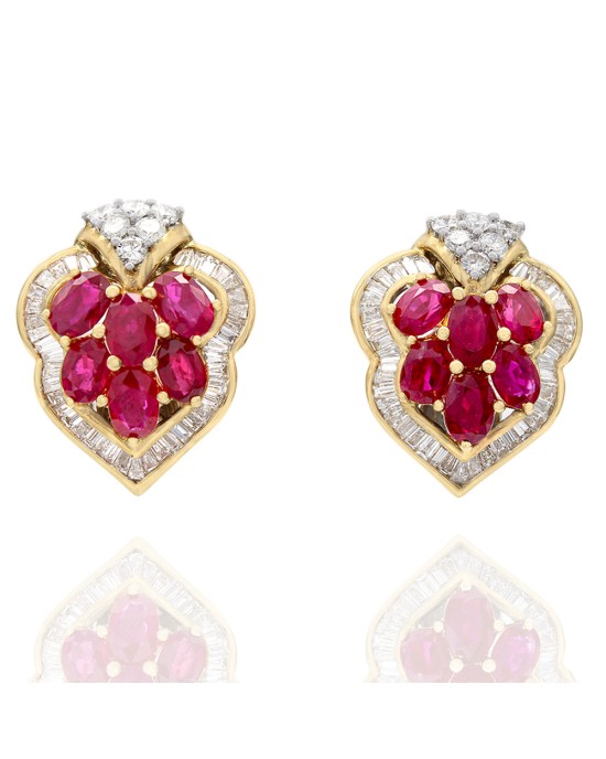 18ky Burmese Ruby and Diamond Halo Earrings