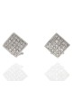 Square Shaped Round Diamond Pave Earrings with Omega Backs in 18k White Gold