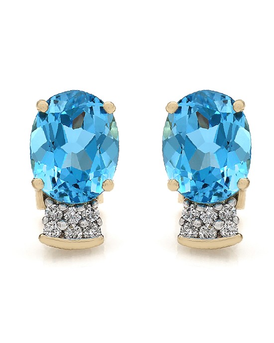 Swiss Blue Topaz and Diamond Stud Earrings