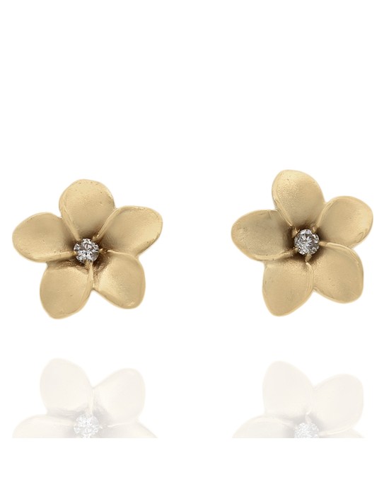 Satin Flower Diamond Solitaire Earrings