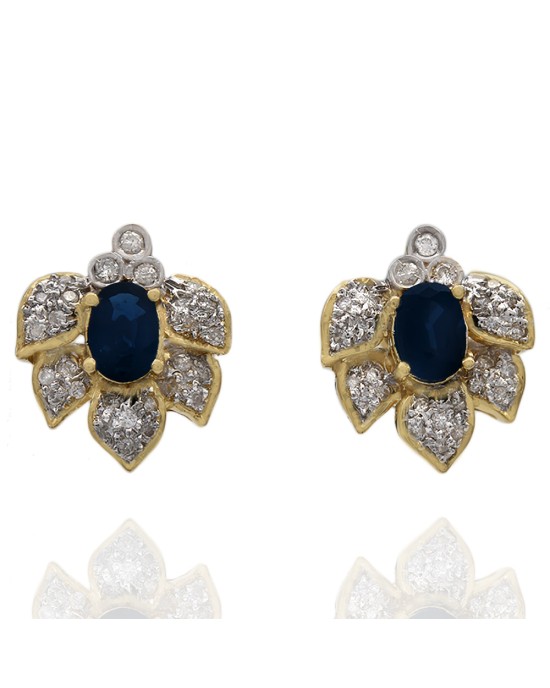 Sapphire and Diamond Pave Leaf Earrings in Gold