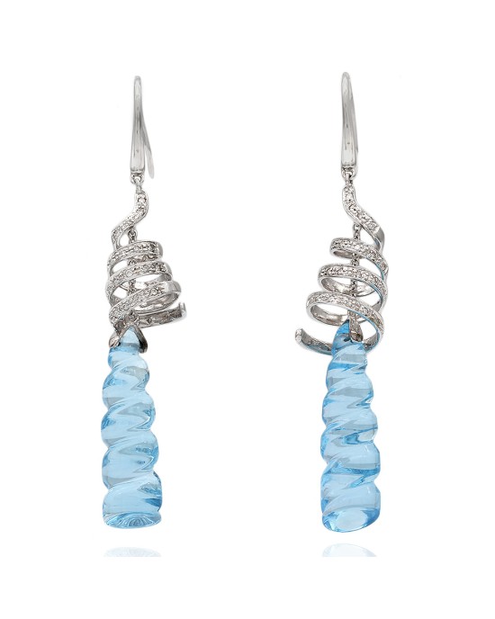 Diamond and Blue Topaz Corkscrew Dangle Earrings