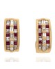 Ruby and Diamond J Hoop Earrings in 14k Yellow Gold