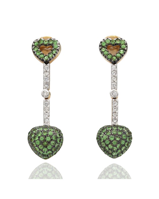 Tsavorite and Diamond Heart Dangle Earrings