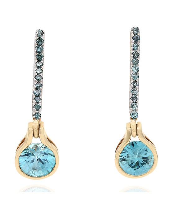 Blue Zircon and Blue Diamond Drop Earrings