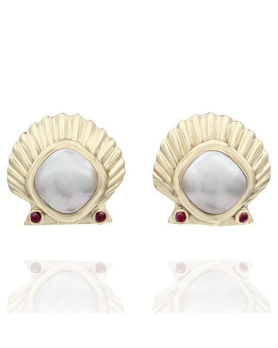 Mabe Pearl Shell Earrings in Gold