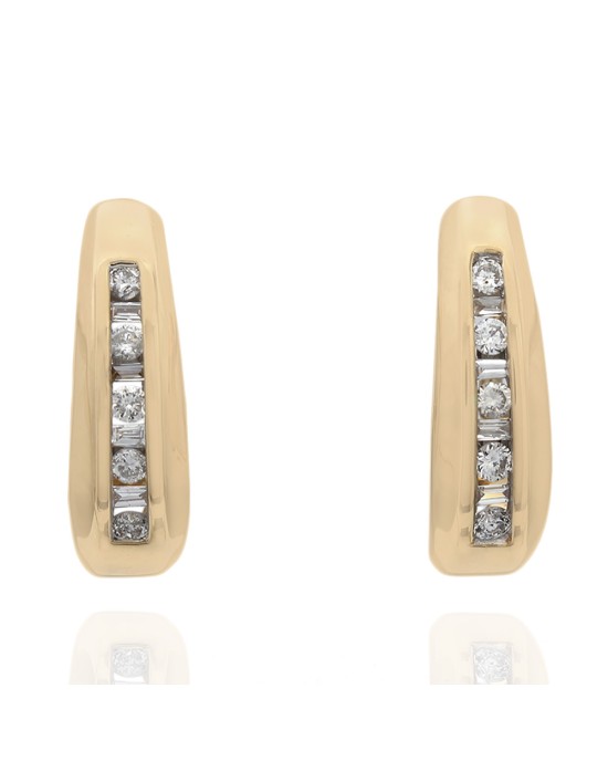 Alternating Round and Baguette Diamond J Earrings