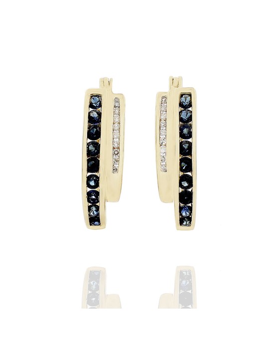 Sapphire and Diamond 2 Row U Shape Earrings