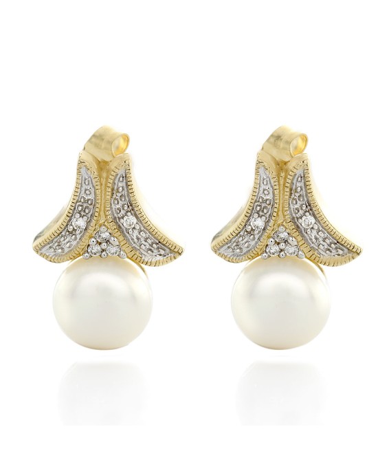 Button Pearl and Diamond Pave Earrings
