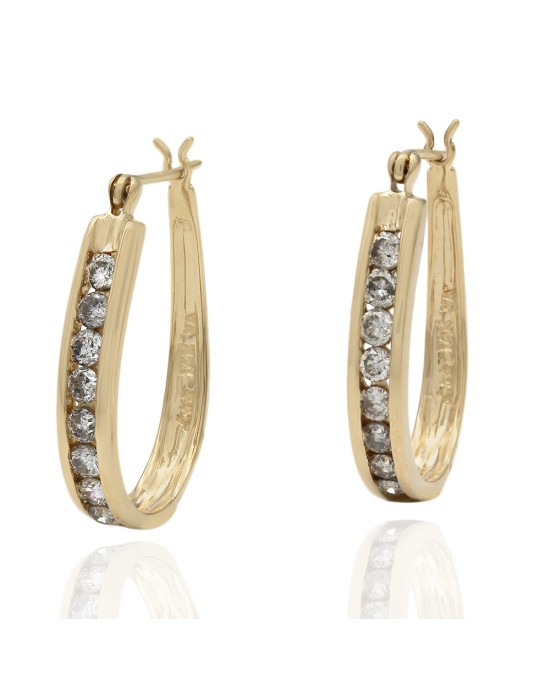 Diamond Elongated Hoop Earrings in Yellow Gold
